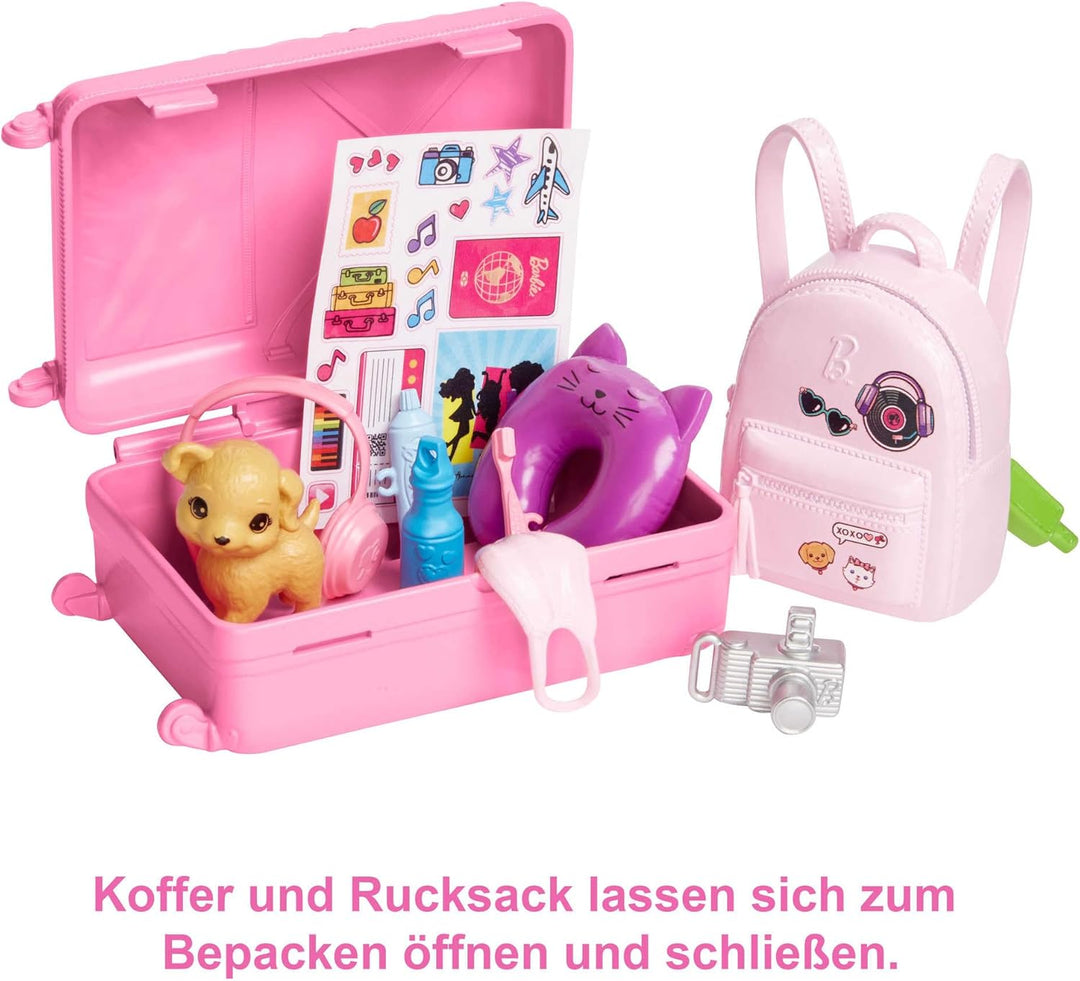 BARBIE Malibu - Koffer, Rucksack, Hündchen und mehr als 10 Accessoires für fantasievolles Spielen, i