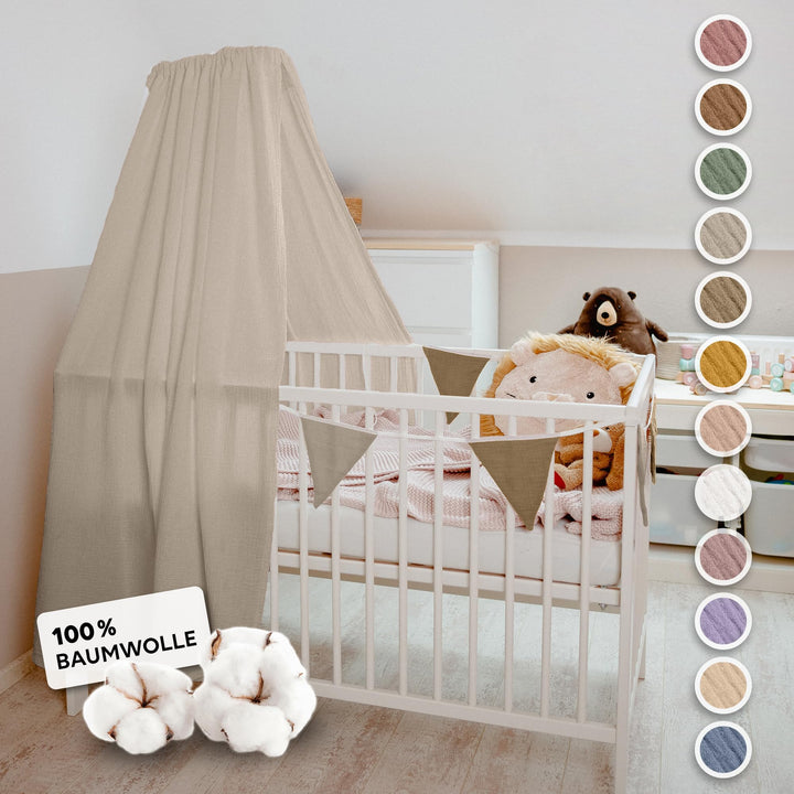 lilimaus Betthimmel Babybett [Beige] - Himmel Babybett aus 100% Baumwolle Musselin Handmade - Betthi