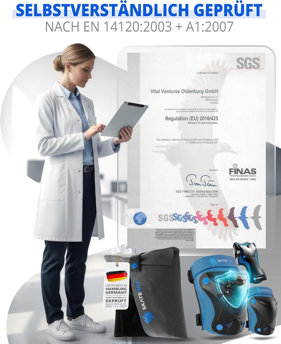 SKATEWIZ Kinder Protektoren Set Schoner - Inliner Knieschoner Kinder – Schützer Set [6er] für Kinder