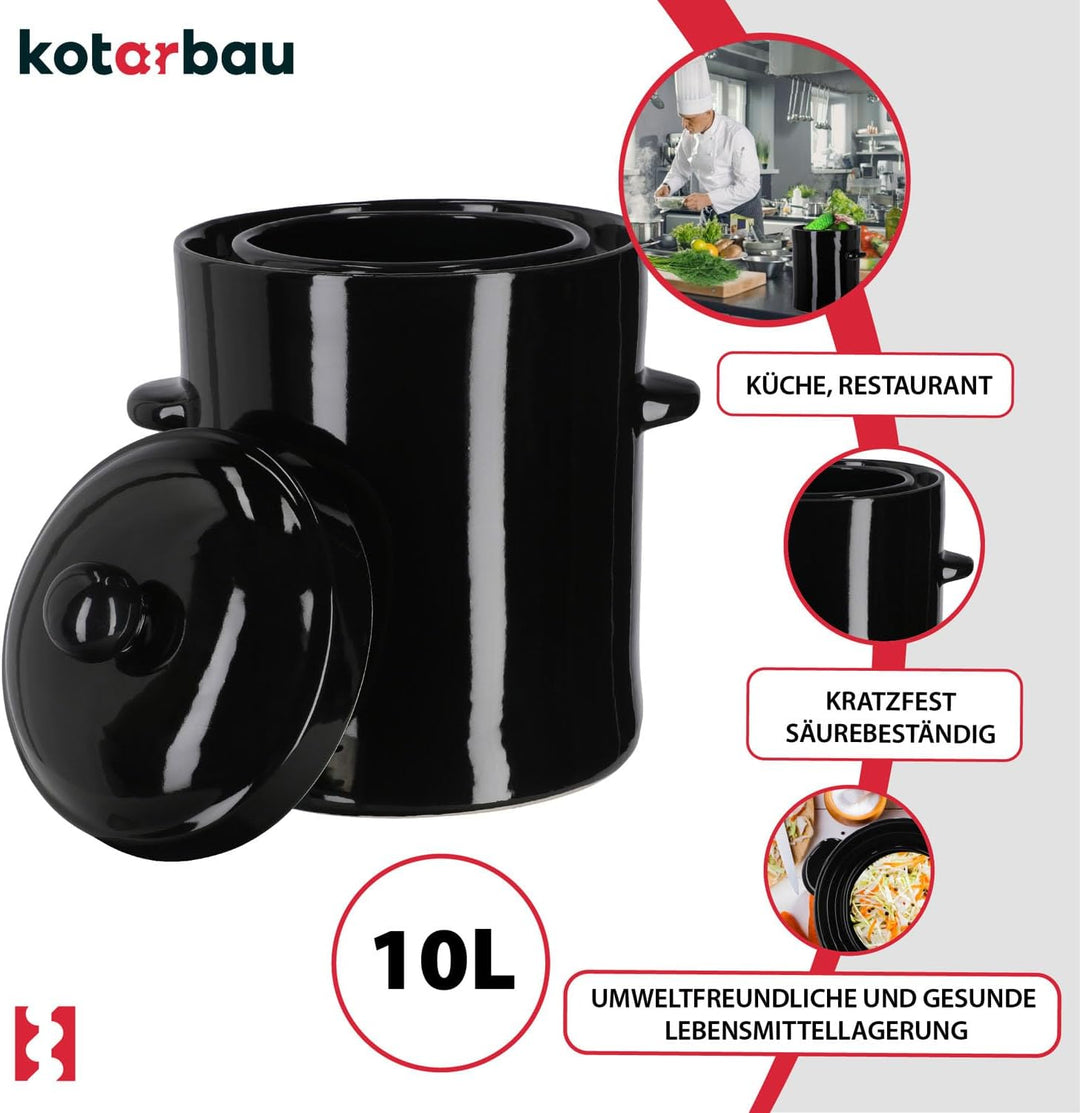 KOTARBAU® Gärtopf Steinzeugtopf Steingut 10 l Kimchi Behälter Rumtopf Tontopf Sauerkrauttopf Tontopf