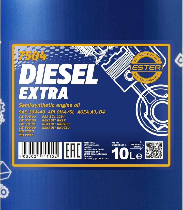 MANNOL Diesel Extra 10W-40 API CH-4/SL Motorenöl, 10 Liter, 10 Liter