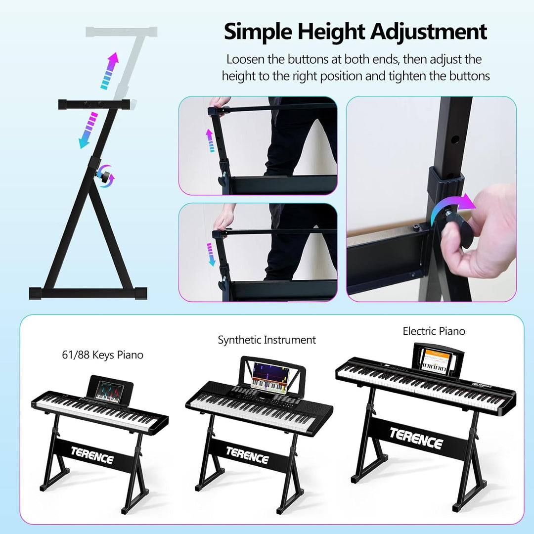 TERENCE Piano Keyboard Ständer Z-Stil Klavierständer Verstellbar 7-stufig einstellbar Höhe 57-80cm H