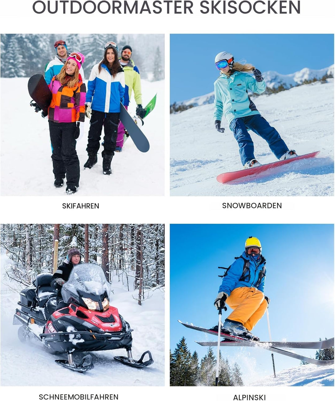 OutdoorMaster 2 Paar Unisex Merinowolle Skisocken für Damen &amp; Herren, Winter Snowboarding Atmungsakt
