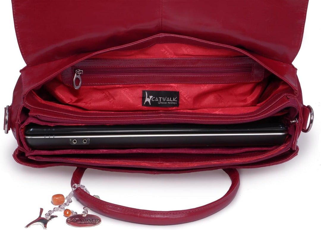 Catwalk Collection Handbags - Leder - Übergrosse Laptoptasche Schultasche/Organizer/Arbeitstasche/Ak