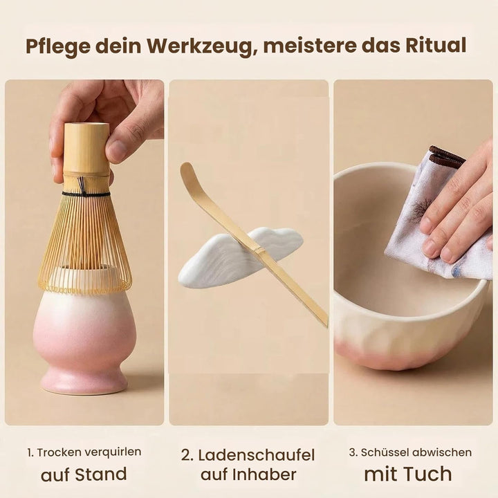 Matcha Set - 8 stuck Vollständiges Matcha Tee Zeremonie Set mit Chasen, Chasen-Ständer,Teeschale, Lö