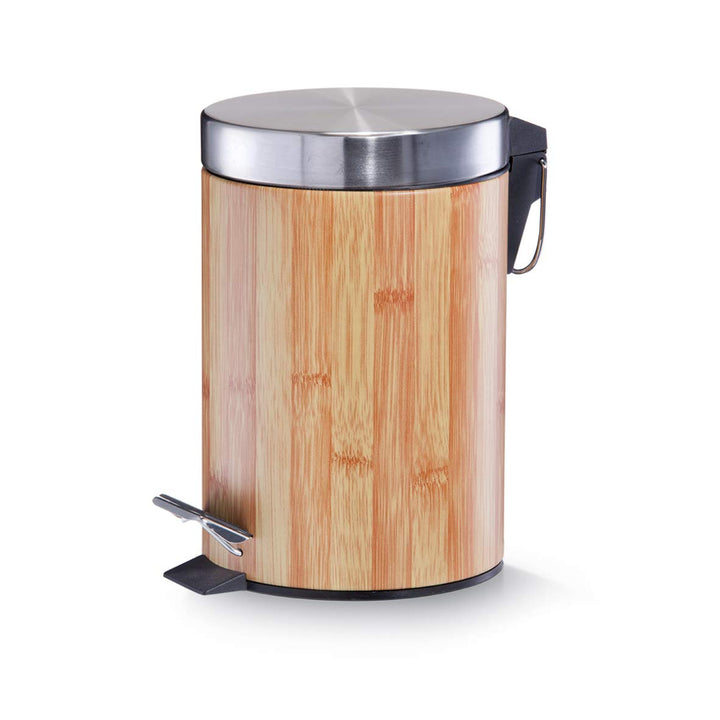 Zeller 18561 Treteimer, 3 Liter, Bamboodekor, Metall ø17 x 26 cm