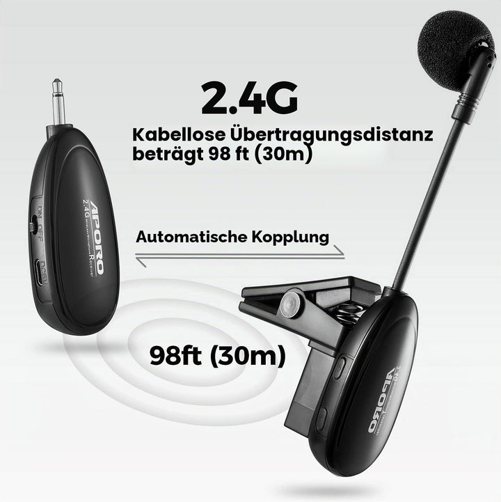 VOEMPHI 2.4G Drahtloses Saxophon Mikrofon Clip auf Musikinstrumente Mikrofon, Drahtloser Empfänger u