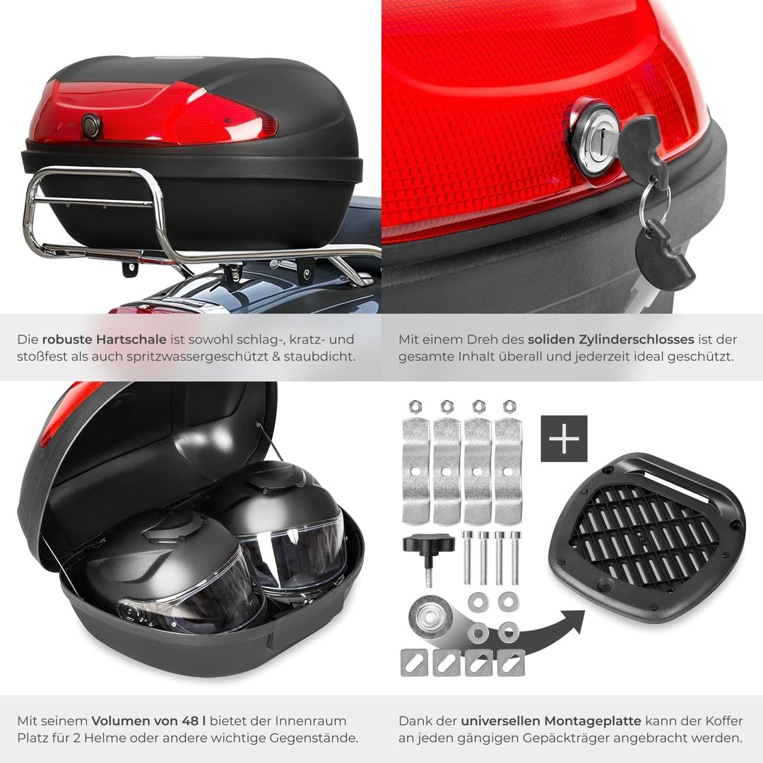 tectake® Motorradkoffer Topcase Roller | -Verschiedene Grössen- (Typ 2 | no. 401481), Typ 2 | No. 40