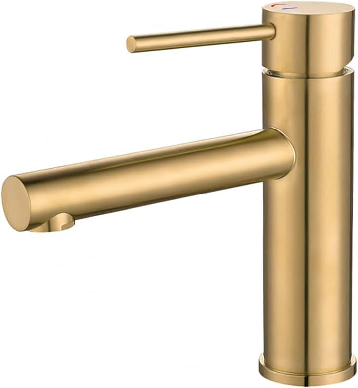 VALAZ Wasserhahn Bad Gold Gebürstet | Einhebelmischer Waschbecken, Kaltwasseröffnung, Warm und Kaltw