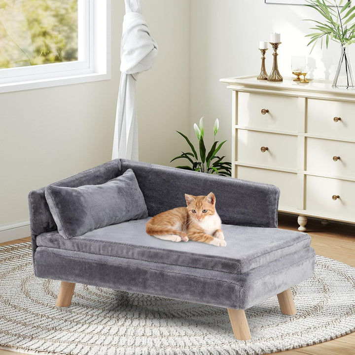 COSTWAY Katzensofa Luxus, Katzenbett erhöht, bis 50 kg, Katzencouch mit 2 Kissens, Rückenlehne &amp; Hol