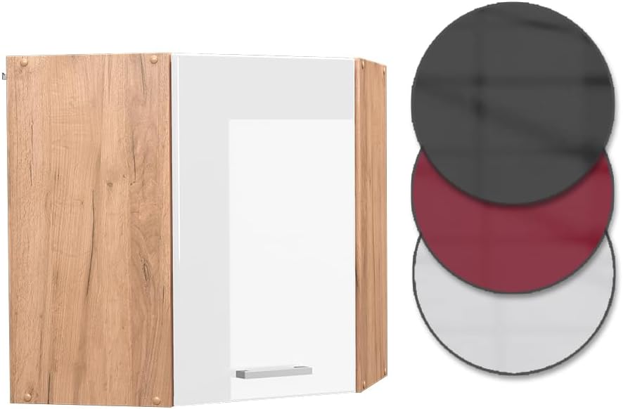 Vicco Eckhängeschrank R-Line, Weiss Hochglanz/Goldkraft Eiche, 57 cm Weiss Hochglanz Eckhängeschrank