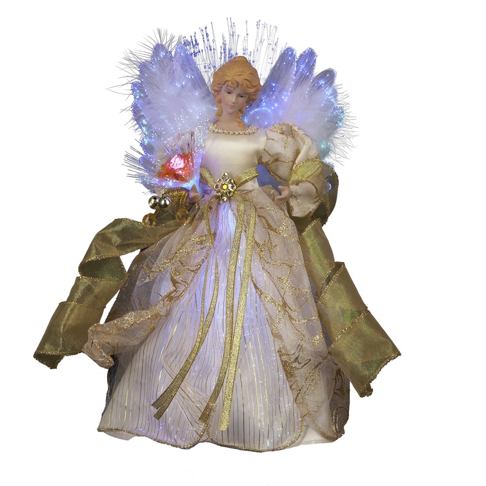 Kurt Adler Cul Glasfaser LED Engel Weihnachten Treetop Figur, Elfenbeinfarben, goldfarben, 12-Inch,