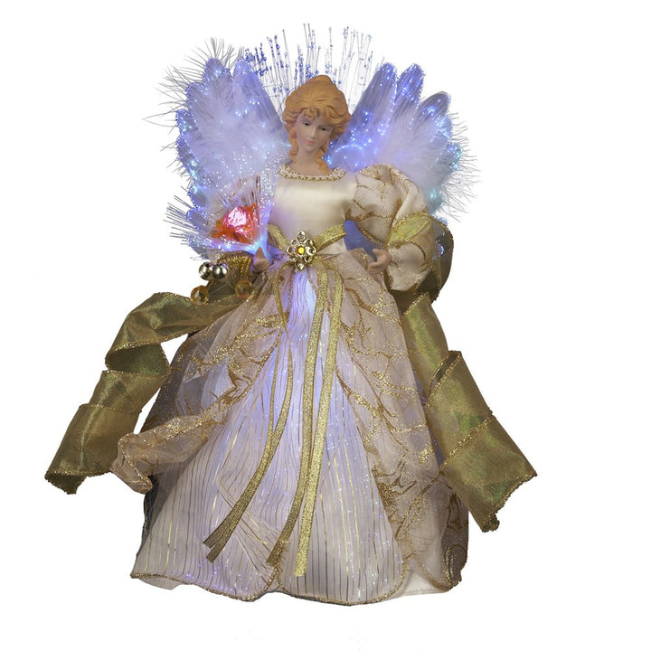 Kurt Adler Cul Glasfaser LED Engel Weihnachten Treetop Figur, Elfenbeinfarben, goldfarben, 12-Inch,