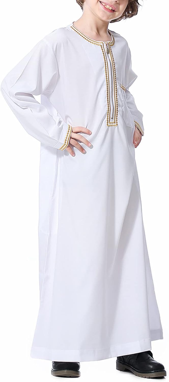 KRUIHAN Jungen Jubba Thobe,Langarm Kinder Abaya Kaftan,Arabische Robe mit Reissverschluss für Jungen