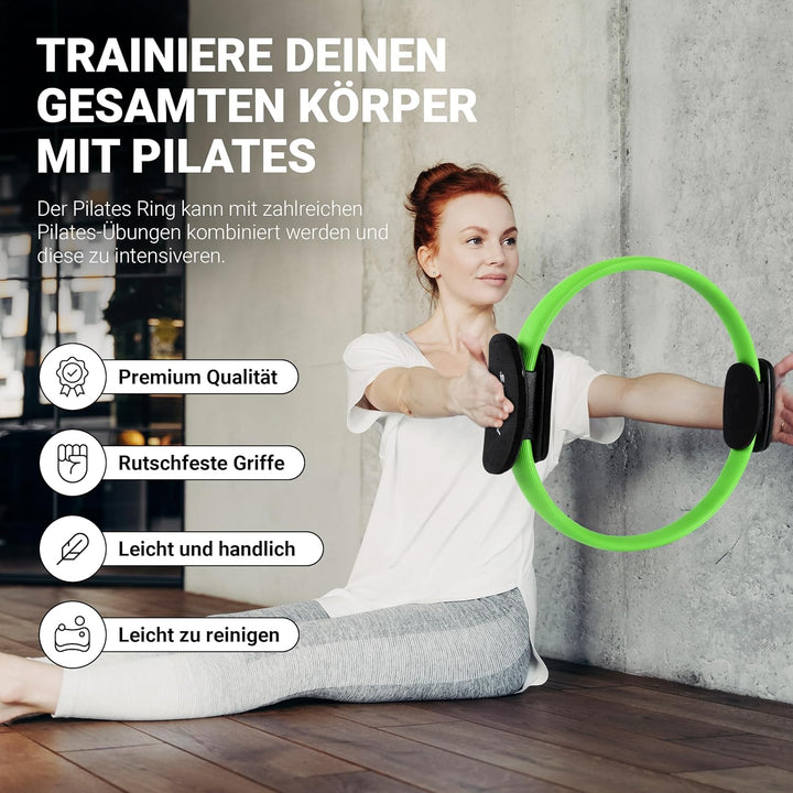 MSPORTS Pilates Ring Premium I Widerstandsring - Doppelgriff Pilates Yoga Ring 38 cm Übungskreis Grü