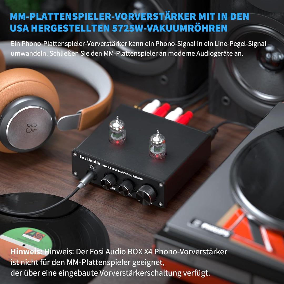 Fosi Audio X4 HiFi Phono Röhren Vorverstärker, Hi-Fi Röhrenvorverstärker Kopfhörerverstärker, JAN 56