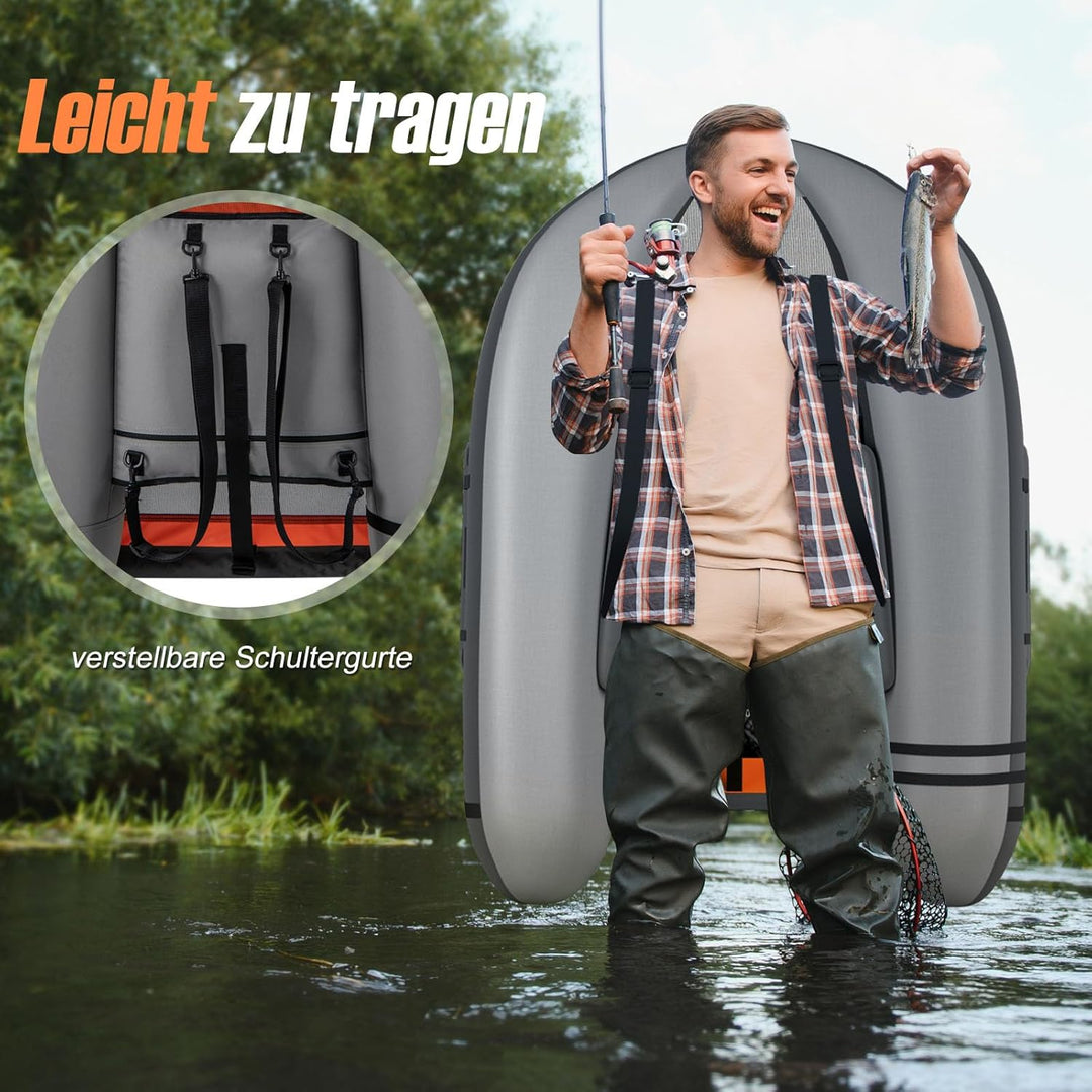 GOPLUS Bellyboot, Belly Boat bis 150 kg belastbar, aufblasbares Schlauchboot zum Angeln mit Alu Padd
