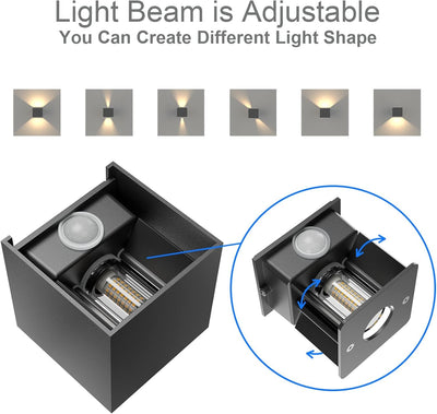 Klighten 2 Stück LED Wandleuchte mit Bewegungsmelder Innen/Aussen 3000K Aussenwandleuchte mit Bewegu