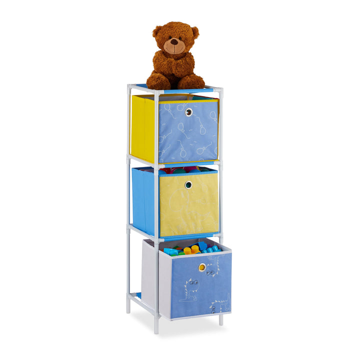 Relaxdays Kinderregal, 3 Boxen, Jungen & Mädchen, Dino-Design, Regal Kinderzimmer, Spielzeug, HBT 89