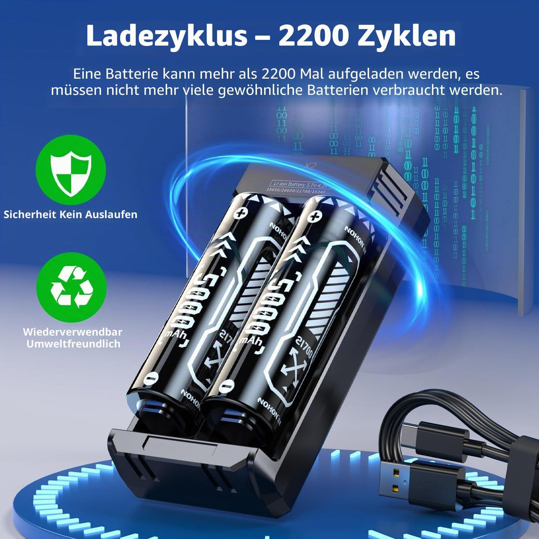 21,700-Akku und Universal-Ladegerät | 5000mAh 18Wh für Elektrische oder Automatische Geräte, 3,6 V/3