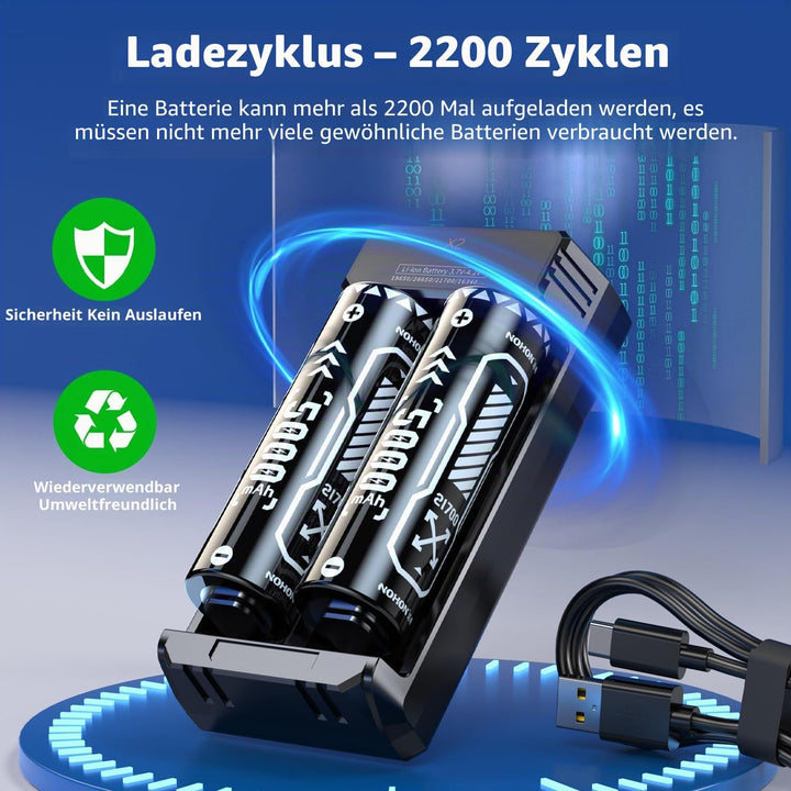 21,700-Akku und Universal-Ladegerät | 5000mAh 18Wh für Elektrische oder Automatische Geräte, 3,6 V/3