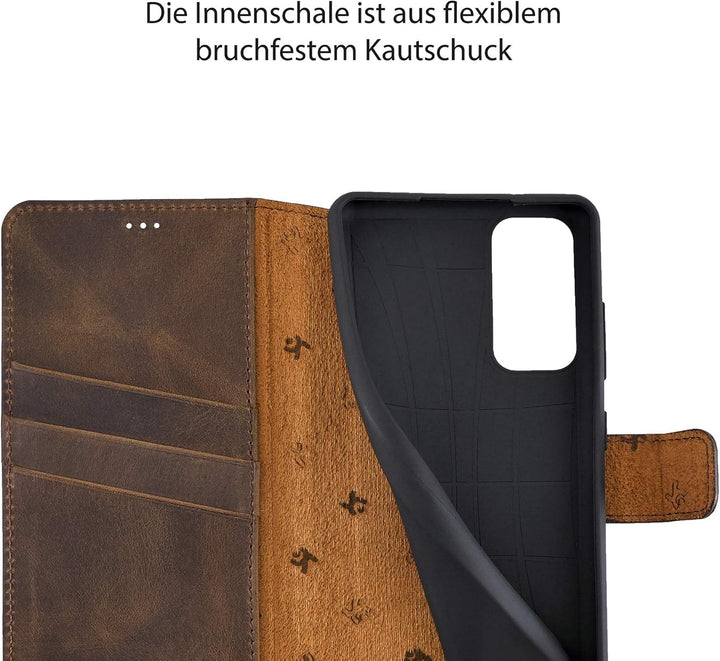 Suncase Book-Style Hülle kompatibel mit Samsung Galaxy S20 FE Leder Tasche (Slim-Fit) Lederhülle Han