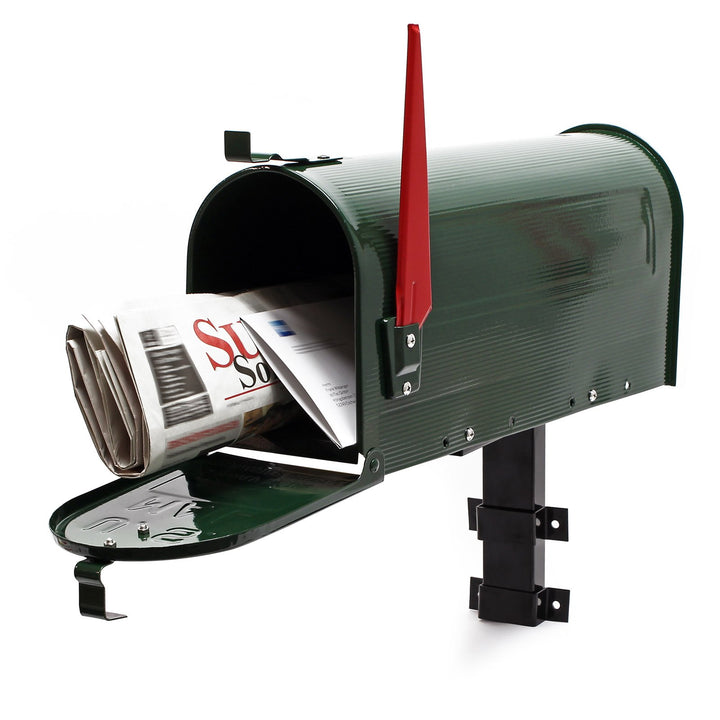 Wiltec Set US Mailbox grün 180 x 220 x 480 mm, amerikanischer Briefkasten mit Fahne, Standbriefkaste