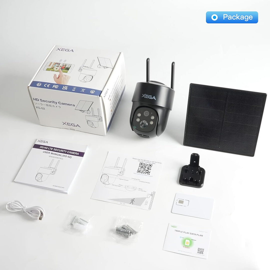 Xega® 3G/4G LTE Überwachungskamera Aussen Solar mit SIM Karte - 2K HD 3MP PTZ Kabellos Kamera Ohne W