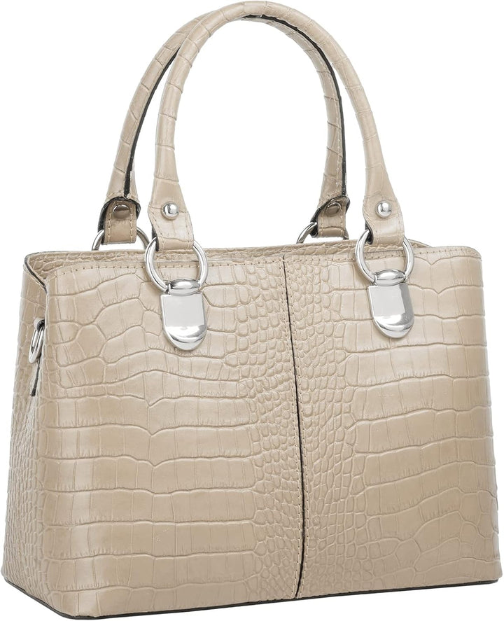 Cluty Umhängetasche echt Leder Damen | Made in Italy, Kroko-Optik Handtasche, Damen Schultertasche,
