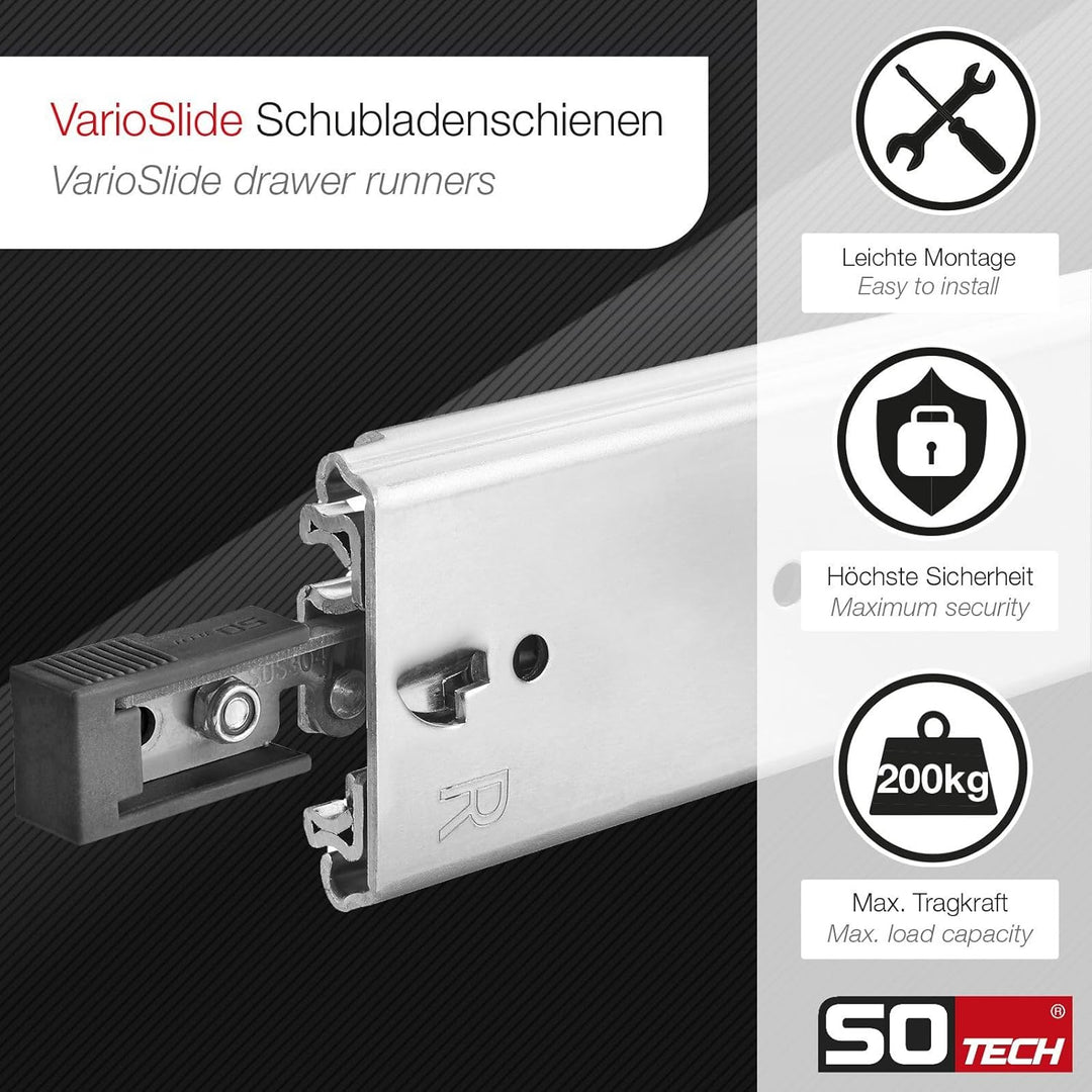 1 Paar SOTECH Schwerlastauszüge VarioSlide KV2-200-H76-L850-EH 863,6 mm mit Lock-in/out Einrastfunkt