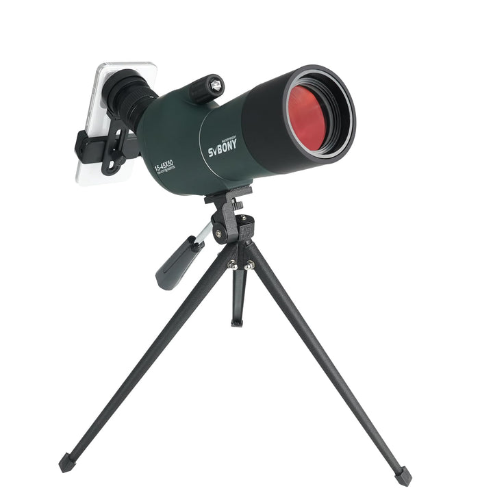 Svbony SV28Plus Spektive mit Stativ, 15–45x50mm mit Telefonadapter, BAK4 A5 Weinrote FMC, IP65 Wasse