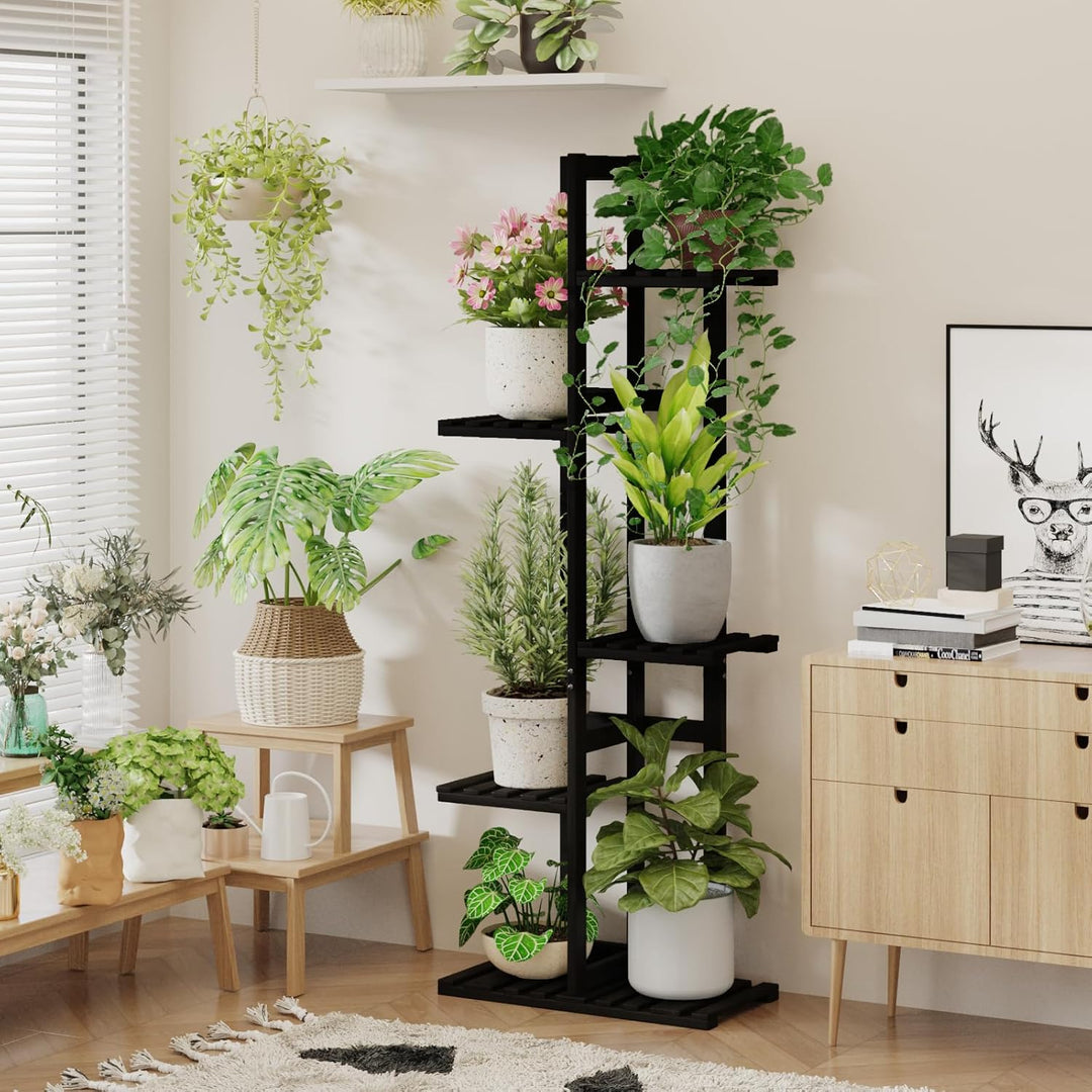 Bamworld Pflanzenständer Blumenständer Bambus Pflanzenregal Indoor Blumenregal Kleines Metall Blumen