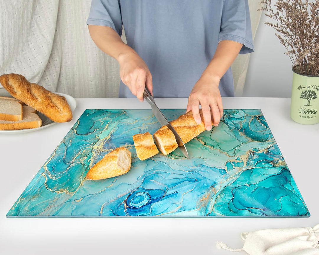 Glasschneidebrett 50×40cm – Hygienisches Schneidebrett aus gehärtetem Glas – Hitzebeständig, Kratzfe