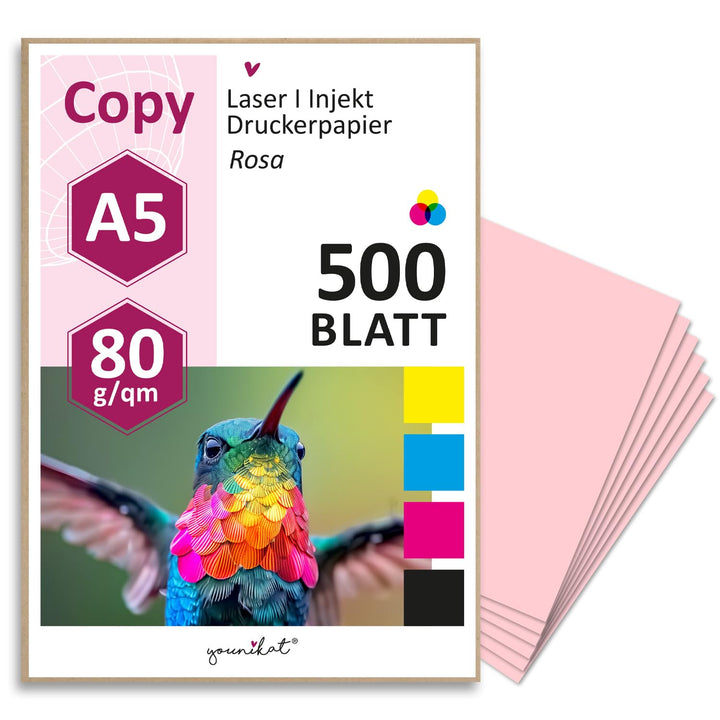 younikat 500 Blatt DIN A5 Papier rosa 80 g/m² I Blanko Kopierpapier Druckerpapier Universalpapier I