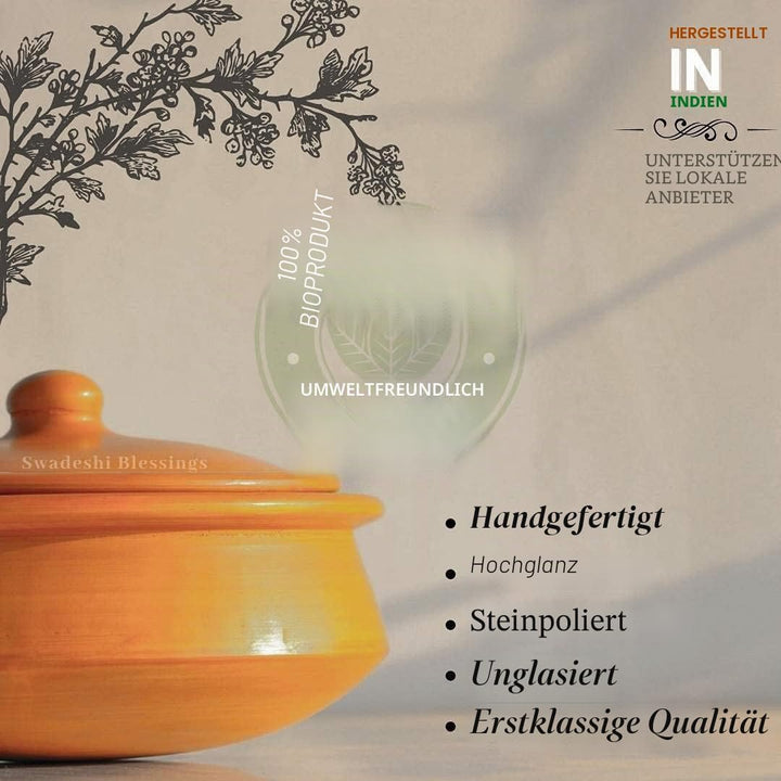 Swadeshi Blessings Exclusive Range Unglasierter Ton Handi/Earthen Kadai/Tontopf zum Kochen und Servi