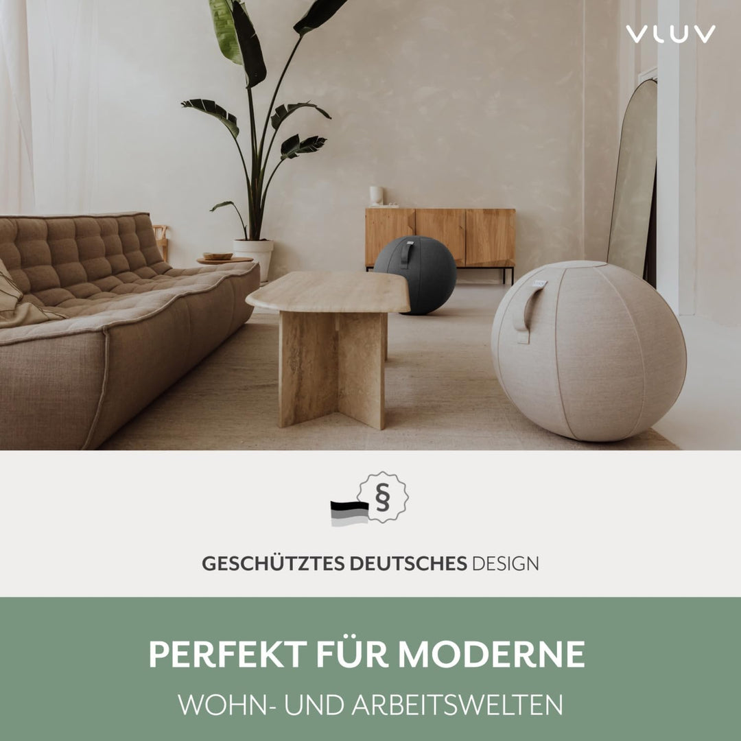 VLUV® BOL STOV Sitzball Büro Ergonomisch [Atmungsaktiv mit Tragegriff und Wegrollschutz] Waschbarer