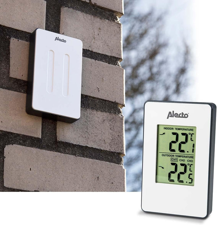 Alecto WS-1050 Wetterstation mit kabellosem Aussensenor - grosses Display - 30m Reichweite - Sensor