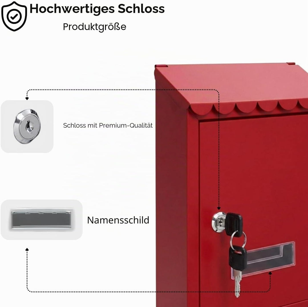 Assorted Collections Wandbriefkasten, verzinkter Stahl, abschliessbarer Briefkasten mit 2 Schlüsseln