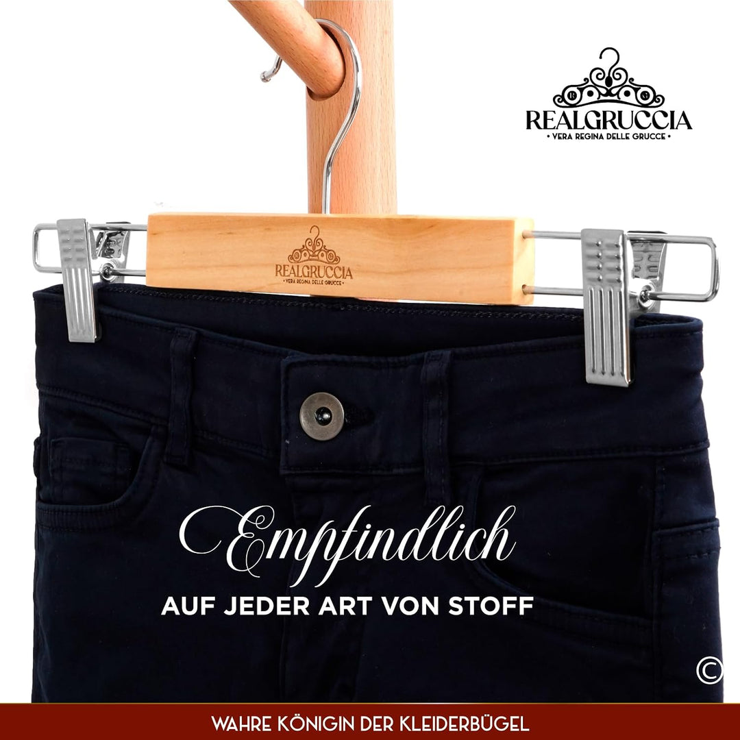 10 Kleiderbügel mit Klammern aus Holz 13x33cm Hosenbügel Röcke Jeans - RealGruccia Polierte Ausführu