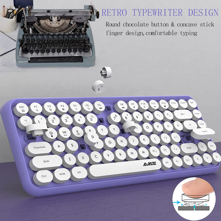 FELiCON 308i Kabellose Retro Tastatur, Bluetooth Silent Cute Computer Tastatur mit Runder Punk Taste