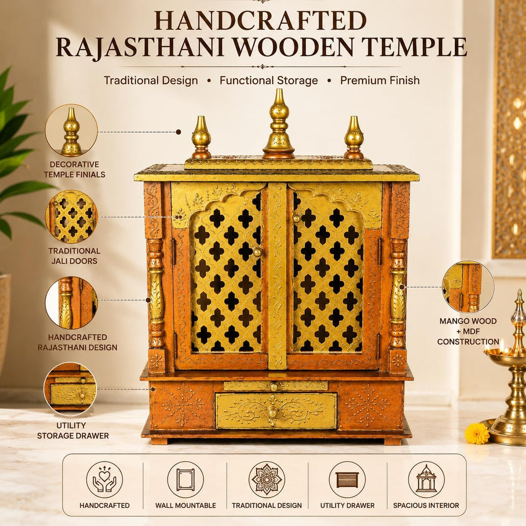 Home and Bazaar Rajasthani Holztempel/Mandir/Pooja Ghar/Mandapam