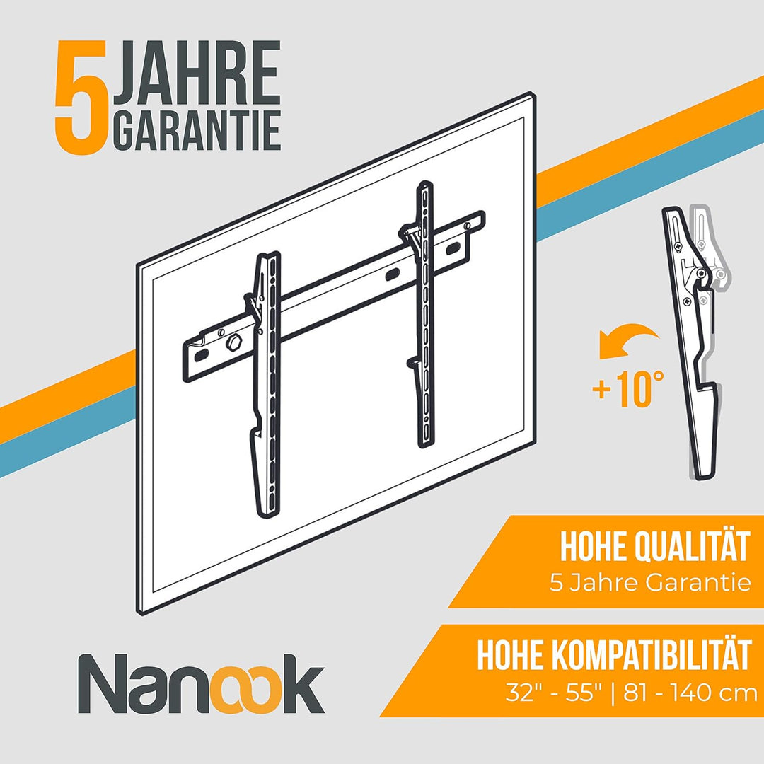 Nanook Flache und Neigbare TV-Wandhalterung für 32–55 Zoll Fernseher, Schlanke Aufhängung, Für LED,