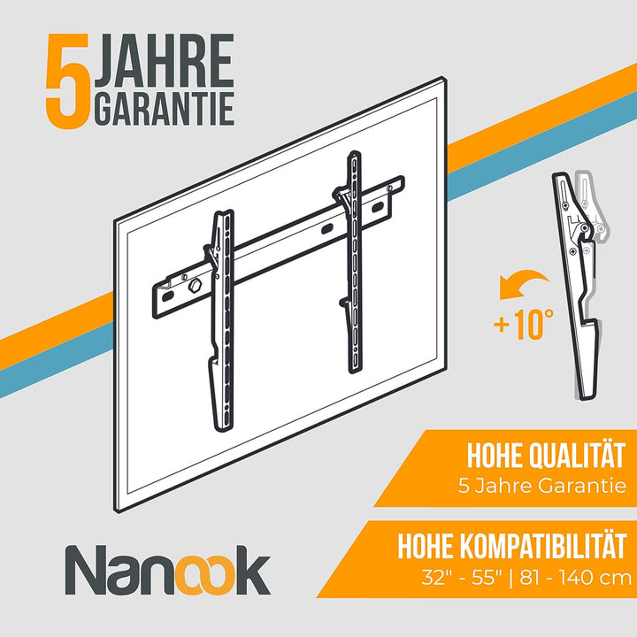 Nanook Flache und Neigbare TV-Wandhalterung für 32–55 Zoll Fernseher, Schlanke Aufhängung, Für LED,