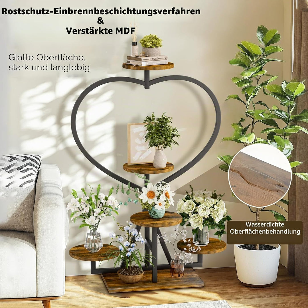 unho Pflanzenständer Herzform, Blumenständer Blumentreppe mit 5 Ablagen, Pflanzenregal Mehrstöckig B
