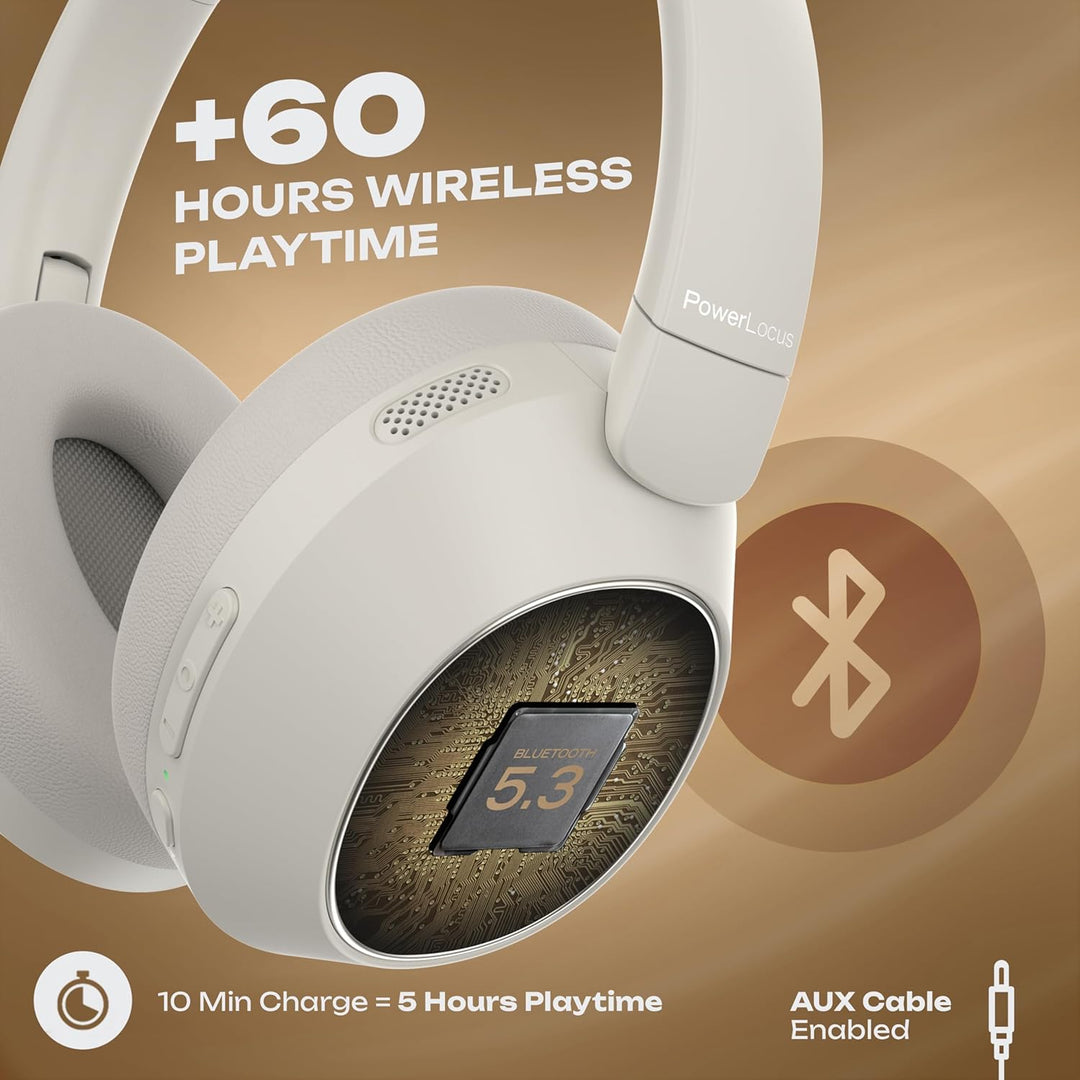 PowerLocus Hybrid Active Noise Cancelling Kopfhörer, 60 Std. Spielzeit Kopfhörer Kabellos, Transpare