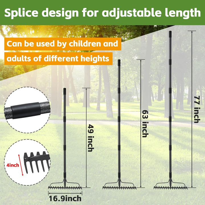 Gartenrechen mit 17 Zinken, Grossflächen Laubrechen mit breitem Kopf, Gartenharke Metall Schwerlast