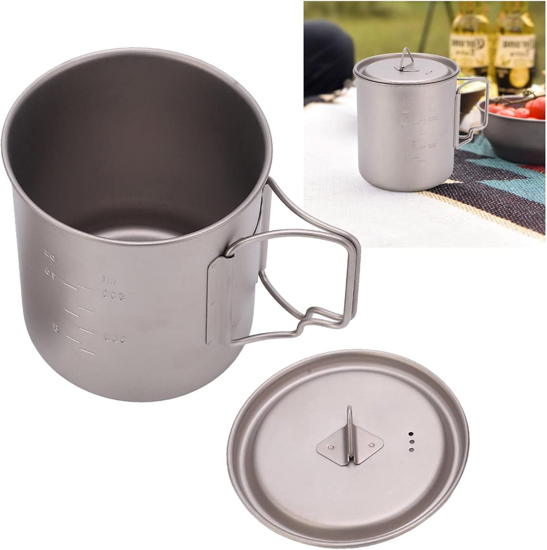 FOUF Titan-Becher, 750 Ml, Outdoor-Wand-Isolierbecher, Campingbecher mit Klappbaren Griffen und Deck