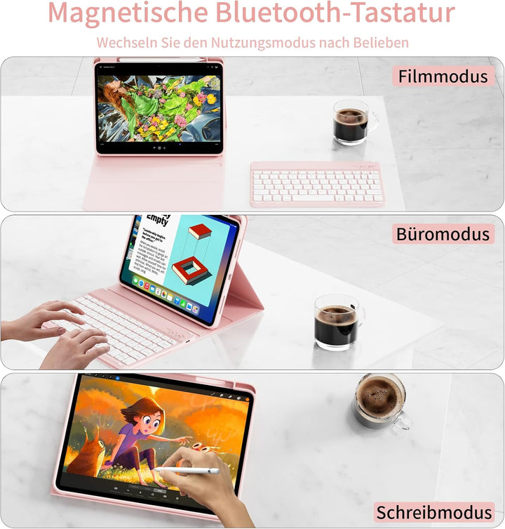 Hülle mit Tastatur für iPad A16 11. / 10. Generation (11 Zoll 2025/10,9 Zoll 2022) mit Stifthalter,