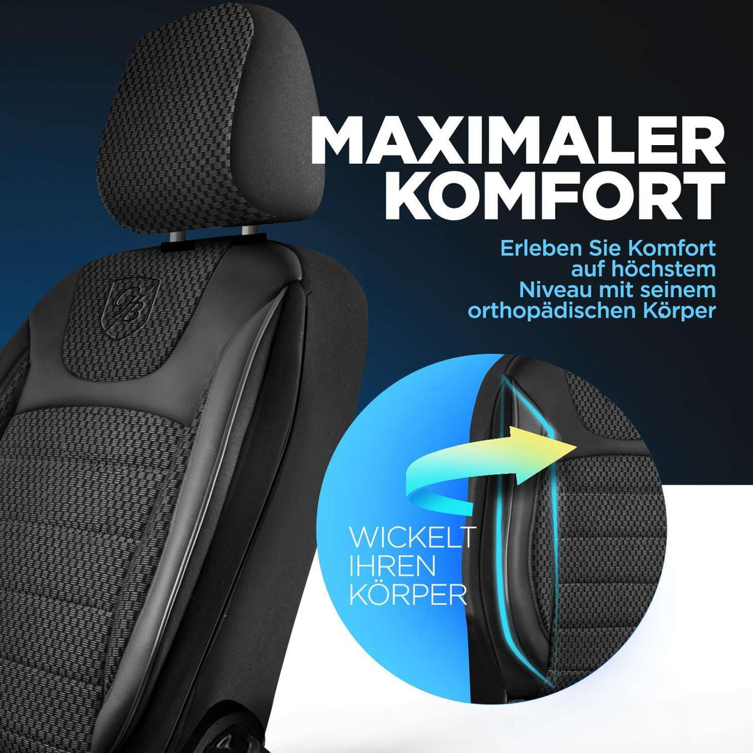 Autositzbezüge Universal für PKW & SUV – Premium Vordersitze Auto Sitzbezug aus Webstoff, Schwarz, A