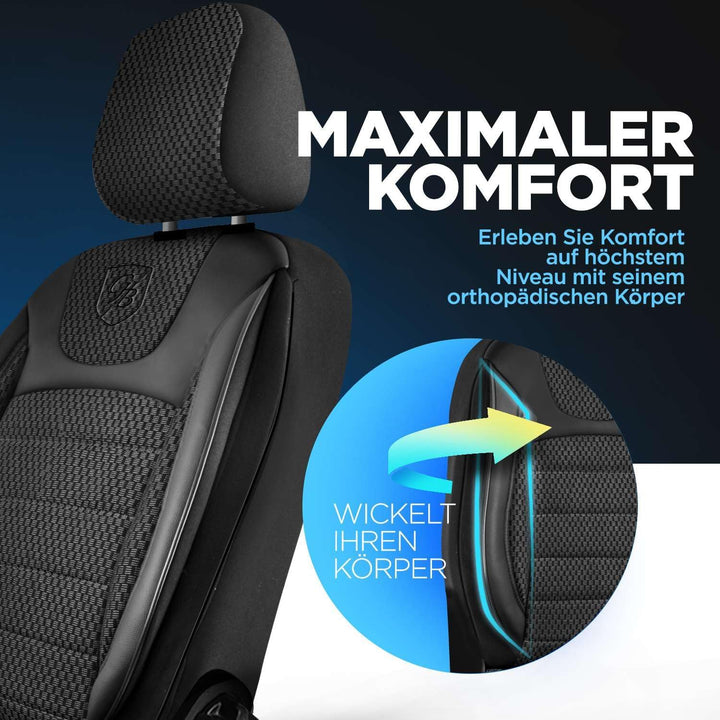 Autositzbezüge Universal für PKW & SUV – Premium Vordersitze Auto Sitzbezug aus Webstoff, Schwarz, A